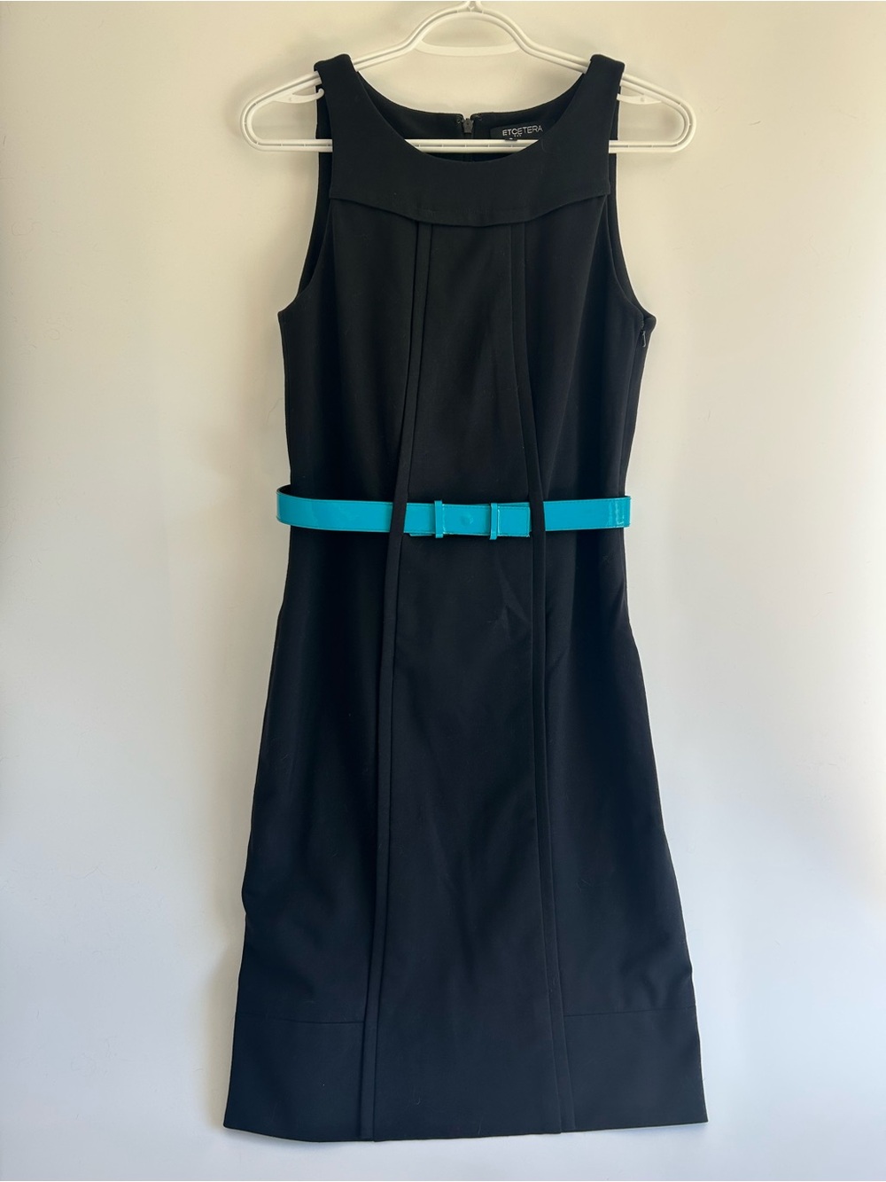 Vintage Etcetera Dress Sleeveless Black Dress with Turquoise Belt